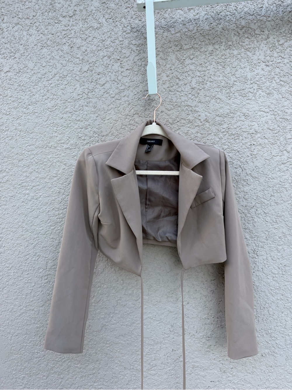Forever 21 Cropped Drawstring Blazer in Taupe